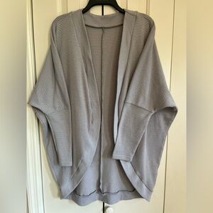 Gray Waffle Knit Cardigan. Cocoon cozy style.